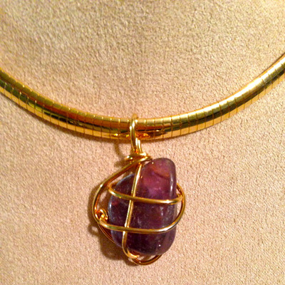 Purple Stone Wrapped Pendant