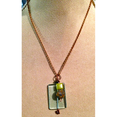 Glass beads pendant on brass chain