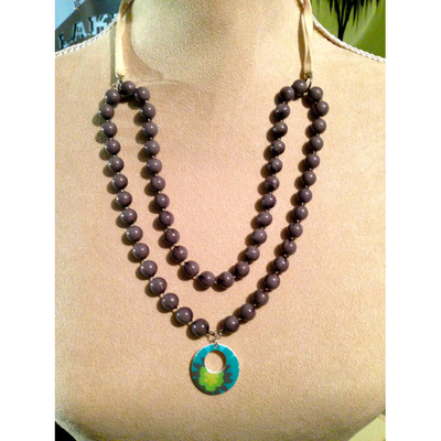 Gray Bead Chain with Oval Flower Pendant