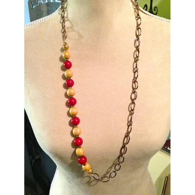 Brass Chain with Wood Beads