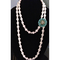 White Beading with a Sparkly Blue Brooch - Thumbnail 1