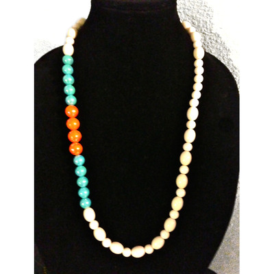 White/orange/blue bead necklace
