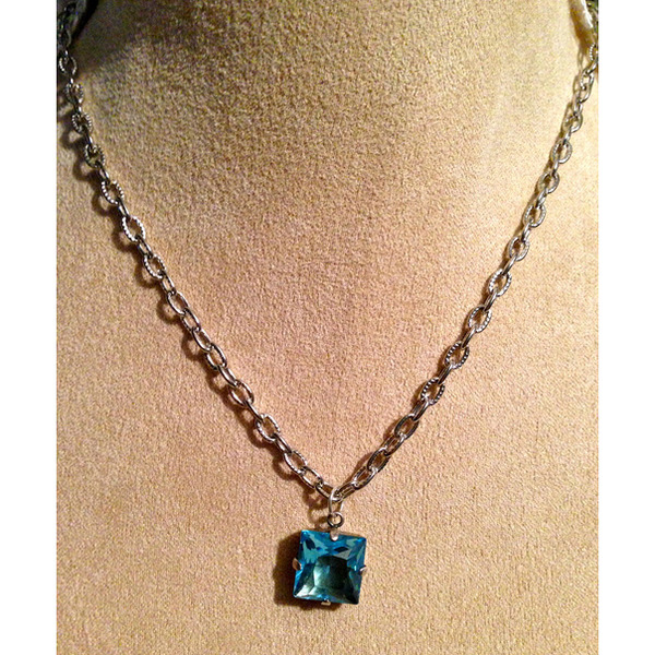 Silver Chain with Blue Gem Stone Pendant*