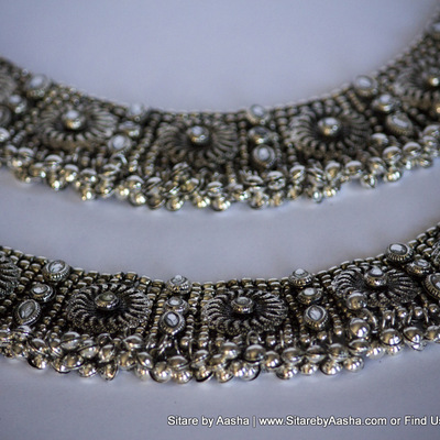 Vintage indian-inspired gun-metal anklets