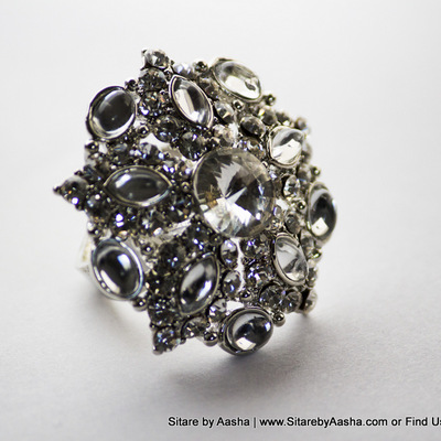 Silver tone over-sized ring with rhinestones