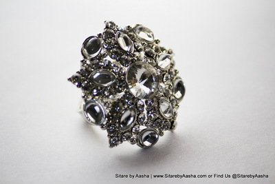 Silver tone Over-sized Ring with Rhinestones