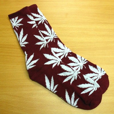 Harajuku weed marijuana crew socks burgundy/white color