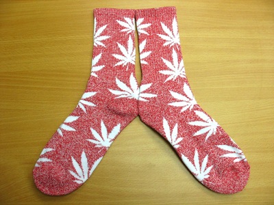 Harajuku Weed Marijuana Crew Socks Red Heather/White color