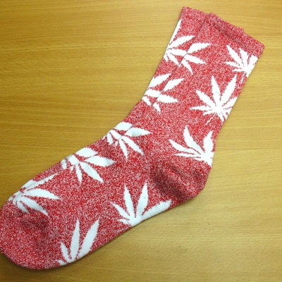 Harajuku weed marijuana crew socks red heather/white color