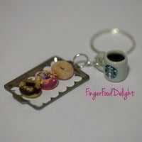 Kawaii Starbucks Coffee and Tray of Donuts Keychain - Thumbnail 2
