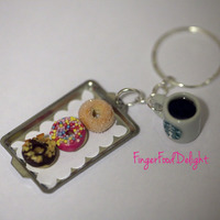 Kawaii Starbucks Coffee and Tray of Donuts Keychain - Thumbnail 3