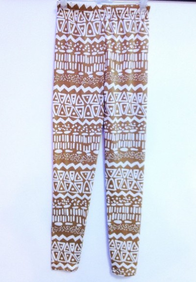 Brown and white geometric tights