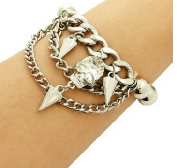 Rhodium Skull Chain Bracelet
