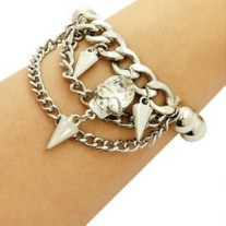 Rhodium Skull Chain Bracelet
