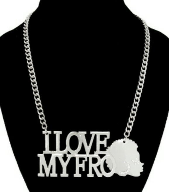 Rhodium " I Love My Fro" Necklace