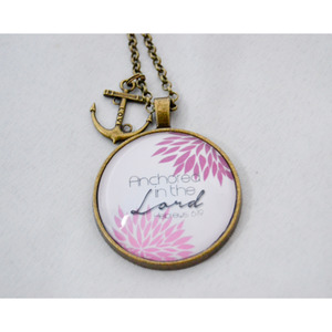 "Anchored in the Lord" Scripture Pendant Necklace (Pink)