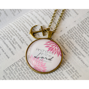 "Anchored in the Lord" Scripture Pendant Necklace (Pink)