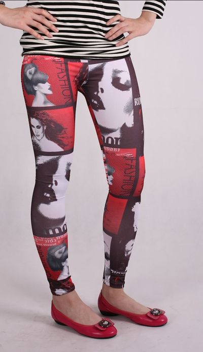 Red & black fashion print tights (style 2)