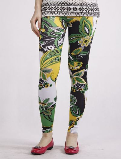 Green paisley-inspired tights