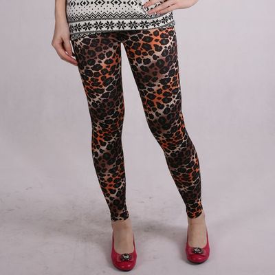 Orange & brown leopard print tights