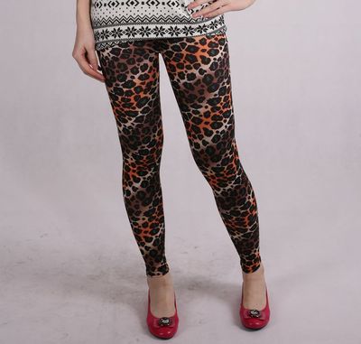 Orange & brown leopard print tights