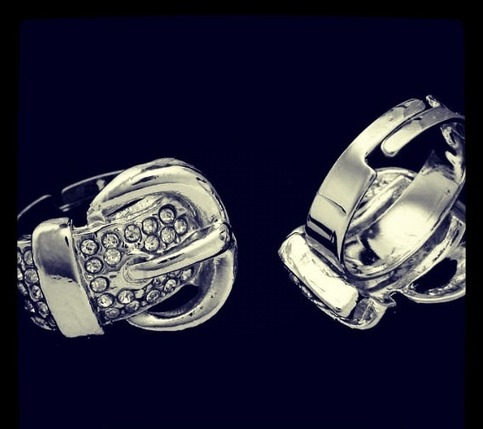 Silver Crystal Adjustable Buckle Ring