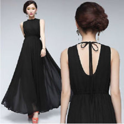 Long halter lace up folded large hem maxi chiffon dresses