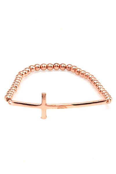 Maria - Beaded Cross Bracelet (Rose Gold)