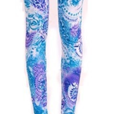 Blue & purple paisley tights