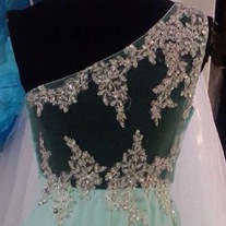 Mint One Shoulder Beaded Dress in Size 10 (Same Day Shipping) - Thumbnail 1