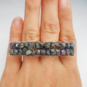 Titanium Pyrite Druzy Double Ring  - Thumbnail 1