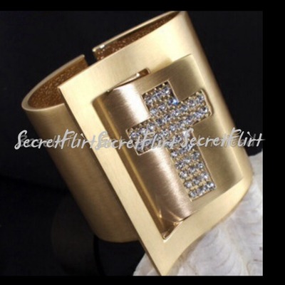 Gothic punk metal rhinestones cross wide cuff bangle  - Thumbnail 2