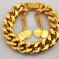 Chunky Gold Hearts Pendants Bracelet - Thumbnail 2