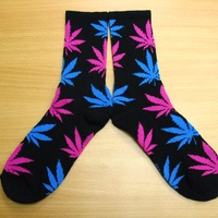 Harajuku Weed Marijuana Crew Socks Black/Lavender/Pink - Thumbnail 1