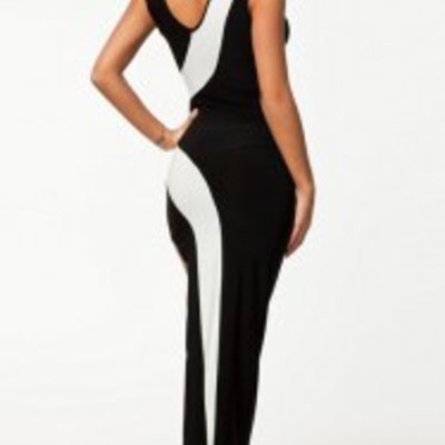 Scoop neck color block side slit sleeveless dress