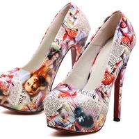 High Heels With Oil Painting Printed Design  - Thumbnail 1