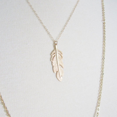 Golden feather necklace on gold filled chain 