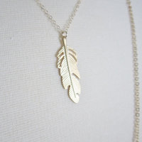 Golden feather necklace on gold filled chain  - Thumbnail 1