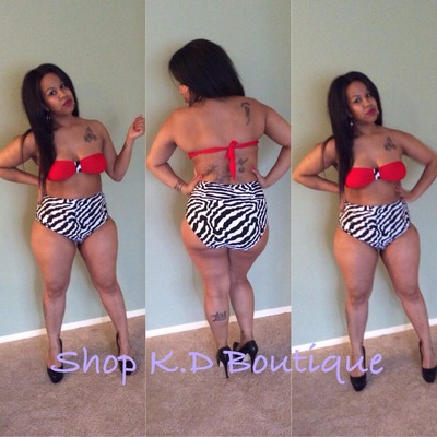 Red and white stripes- high waist bikini (top)