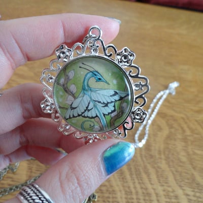 Ooak watercolor dragon pendant "blue fairy"