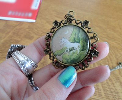 OOAK watercolor unicorn pendant "Precipice"