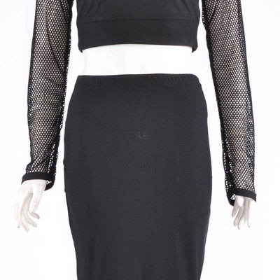 Black fish net skirt set