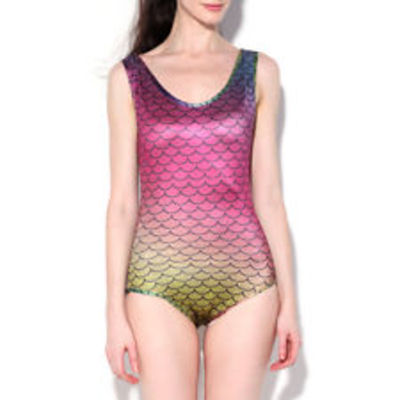 New digital print tight stretch gradient scale one-piece swimwear