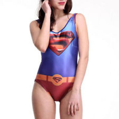Fashion digital print tight stretch one-piece swimwear superman pattern