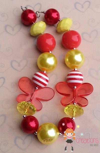 Purple and red/yellow butterfly chunky necklaces perfect girl photo props