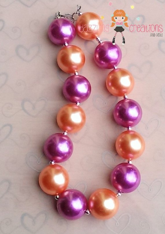 Chunky Rainbow Purple Sherbert & Lady Bug Inspired Pearl Necklaces Perfect Photo Props for Girls