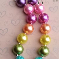 Chunky Rainbow Purple Sherbert & Lady Bug Inspired Pearl Necklaces Perfect Photo Props for Girls - Thumbnail 1