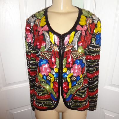 Vintage joan leslie flower sequins jacket size l
