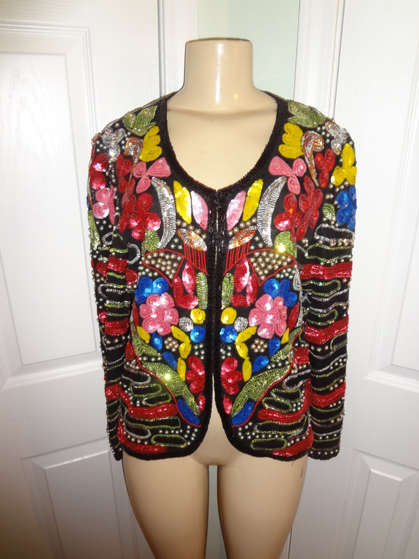Vintage Joan Leslie Flower Sequins Jacket Size L