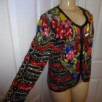Vintage Joan Leslie Flower Sequins Jacket Size L - Thumbnail 1